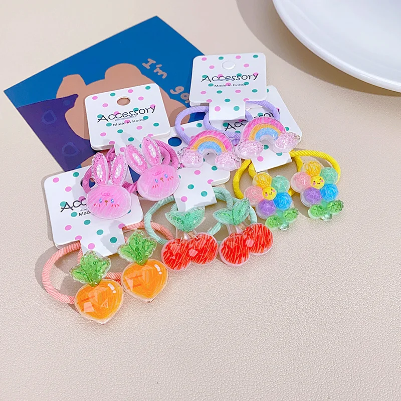 

2PCS Cute Graffiti Hand-painted Cherry Girl Kids Elastic Hair Bands Children Hair Ties Princess Hair Accessories Baby Headwear