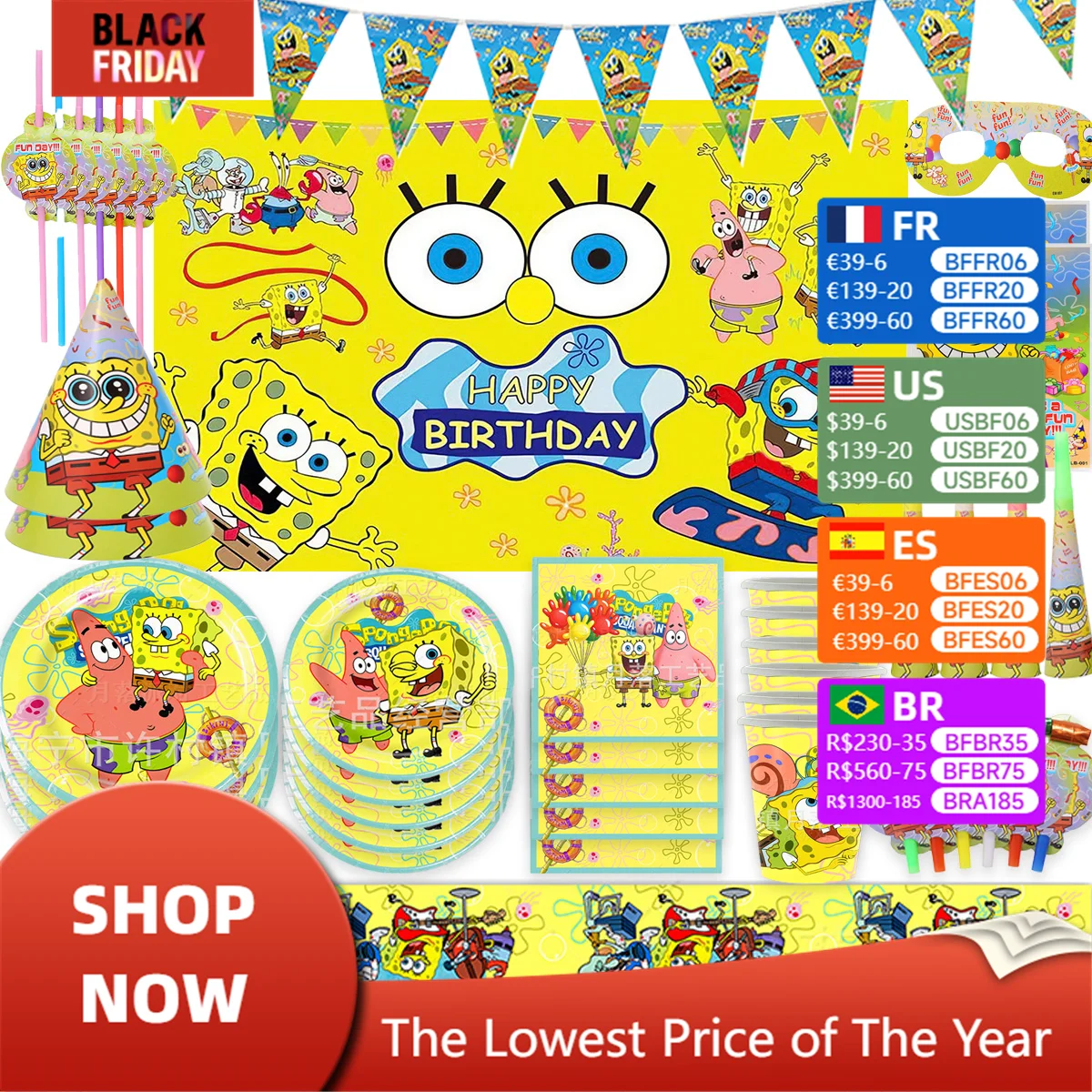 Cartoon Yellow The-Sponge-Bobs Theme Children's Birthday Party Decor Disposable Tableware Plate Tablecloth Napkin Baby Shower