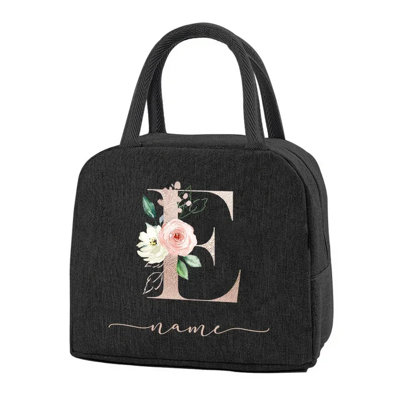 Customize Name Thermal Lunch Bag Canvas Handbag Portable Travel Food Box Portable Lunch Box Cooler Box Organizer Picnic Bag