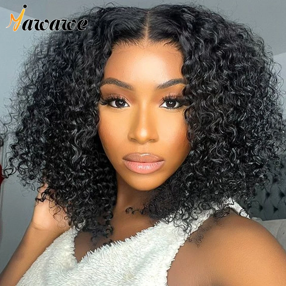 

180% Density Wear Go Glueless Wigs BOB Kinky curly V Part Wig Human Hair No Leave Out Thin Part Mongolian Hair Wigs for Women