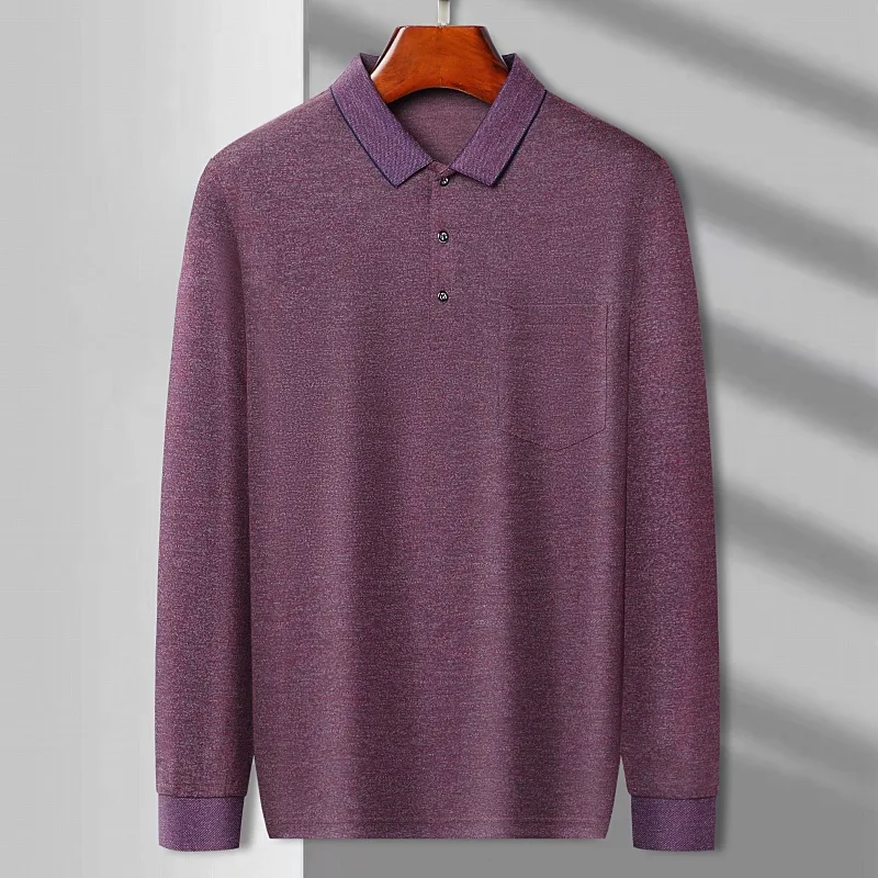 Long Sleeved Men's T-shirt for Spring and Autumn New Products Middle-aged Casual Collar Loose Base Shirt All Match Top