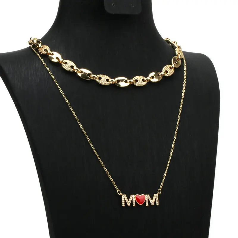 Fashion 2022 New Gold Plated Cubic Zircon Geometric Chokers Necklace Mom Pendant Jewelry