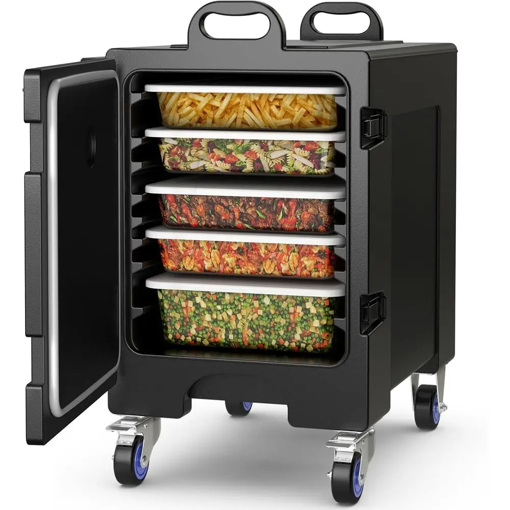 

Hot Box or Catering, 5 ull-Size Pans Insulated ood Pan Carrier with 81 Quart acity, Wheels, Handle,ood-Grade LLDPE Material, Por