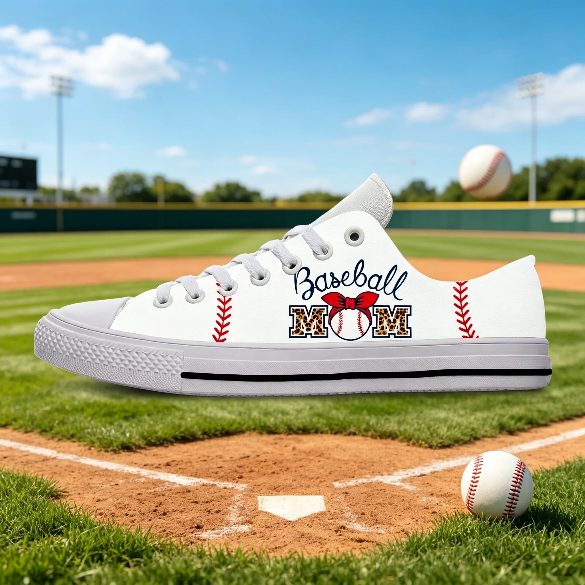 

BASEBALL MOM Canvas Sneakers Printed Mama Graphic Shoes, Non Slip Soft Casual Footwear