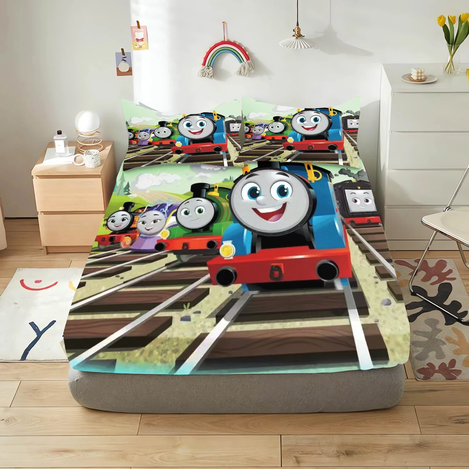 

Thomas and Friends Fitted Sheet Children 100% Polyester Coverage Sheets Cartoon Cover Elastic Printing Bedding Teenager