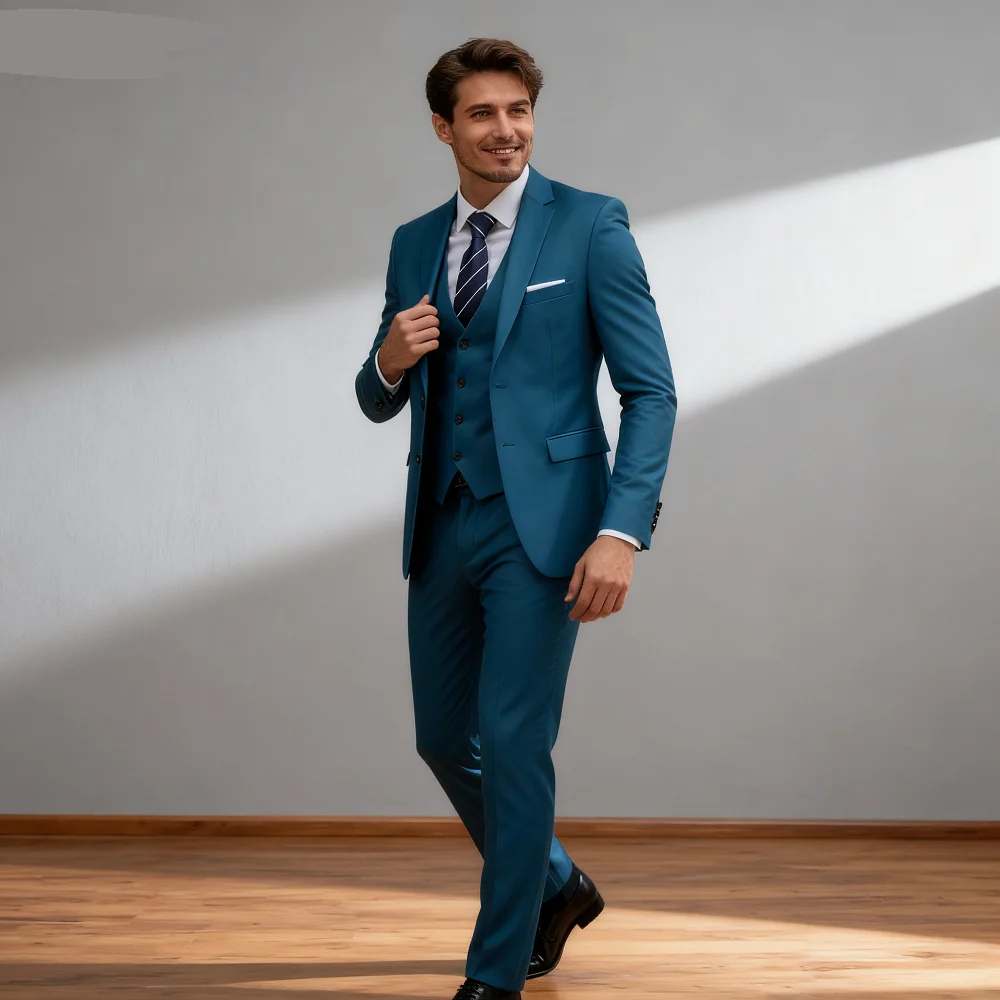 

Men's American Size Terno (Blazer + Vest + Pants) Business Style British Solid Color Casual Banquet Host Wedding Suit