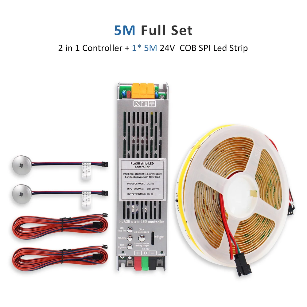 5M 10M 15M WS2811 COB Stromend Water Strip Licht voor 24V 400W PIR Bewegingssensor LED trap Controller Trap Verlichting Decor