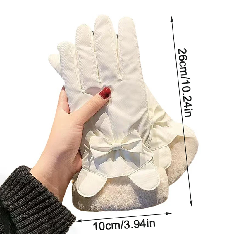 Woman Winter Bow Anti-cold Soft Waterproof Mittens Korean Style Touch Screen Satin Windproof Warm Thicken Gloves