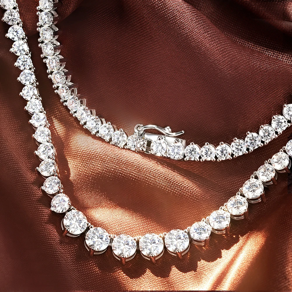 3 Prong Gradient Moissanite Tennis Necklace For Women 3/3.5/4/4.5mm Lab Grown Diamond S925 Silver Riviera Necklaces Jewelry Gift - view 4