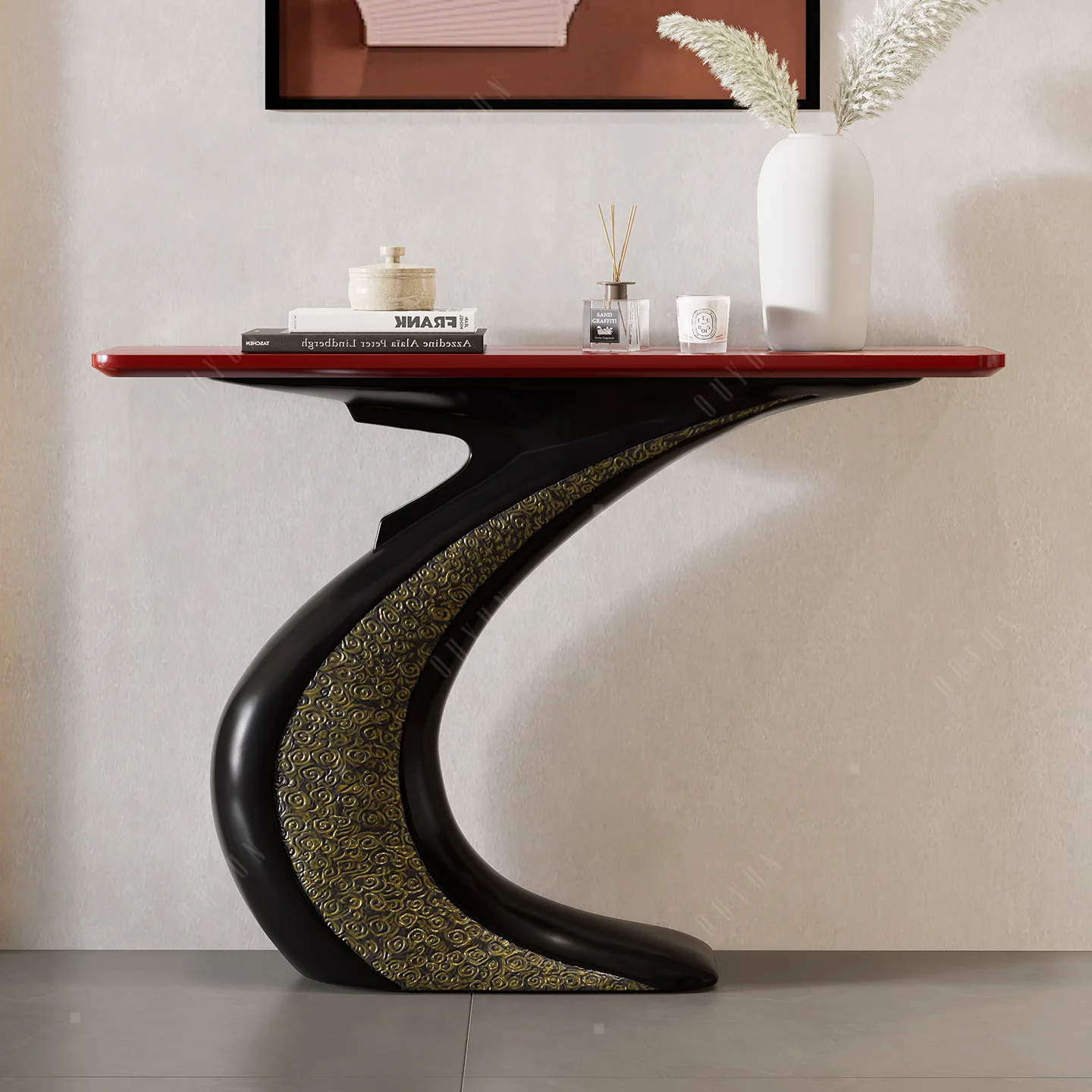 LM, new Chinese-style entrance foyer corridor light luxury end view platform homestay wall narrow table