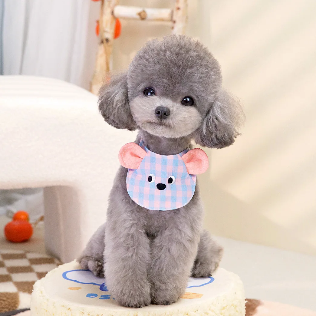 Pet bibs saliva towel INS Korean series, fashion embroidery bichon saliva towel small dog teddy pet supplies