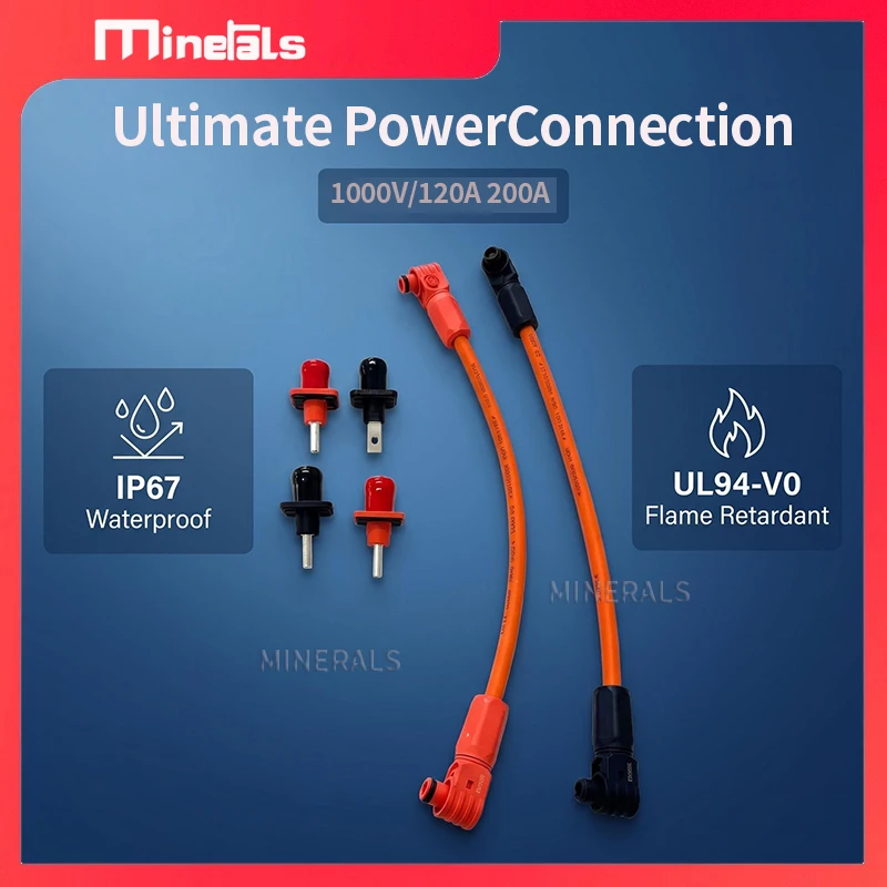 120A 200A Battery Energy Storage Connector with 30CM Cable Terminal Plug Copper Core Elbow Power Connector For RV Household