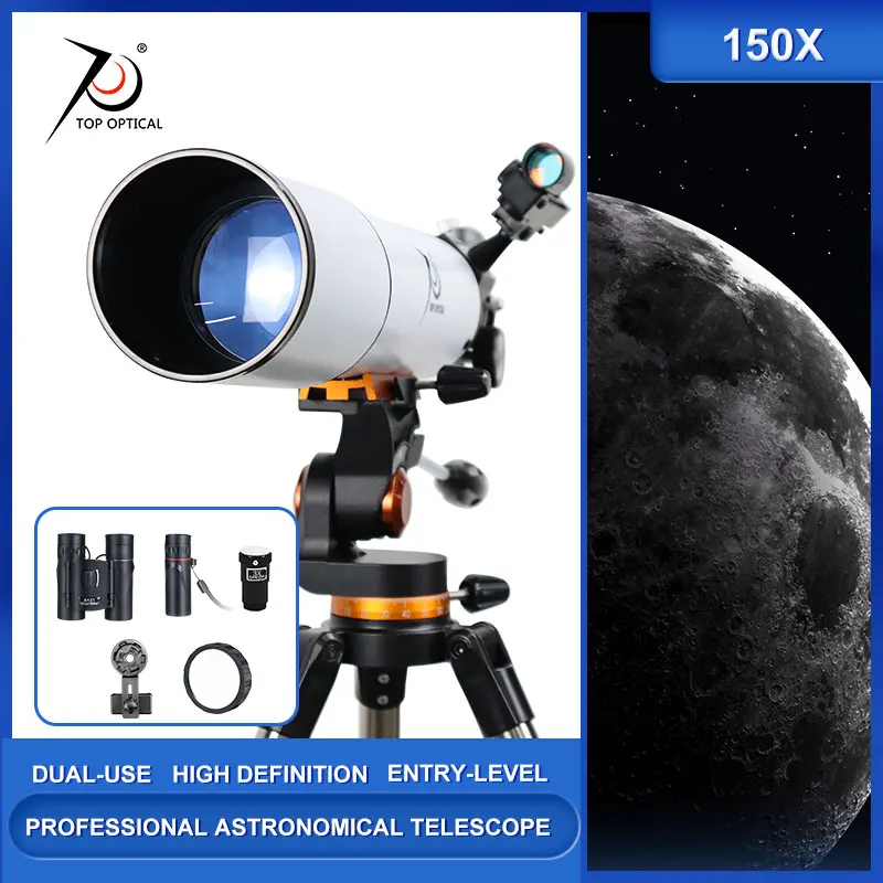 150x80mm Telescope High-Power Astronomy & Landscape Viewing Refractor Metal Mount Telescope for Adults & Beginners