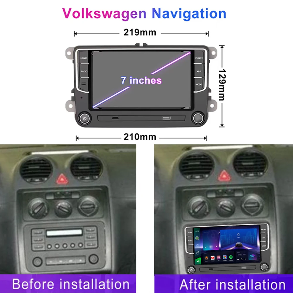

4GB+64GB 7" For VW Caddy 2003-2015 Car Stereo Radio CarPlay Android15 Auto Head Unit GPS 4G+WIFI Navi Multimedia Player