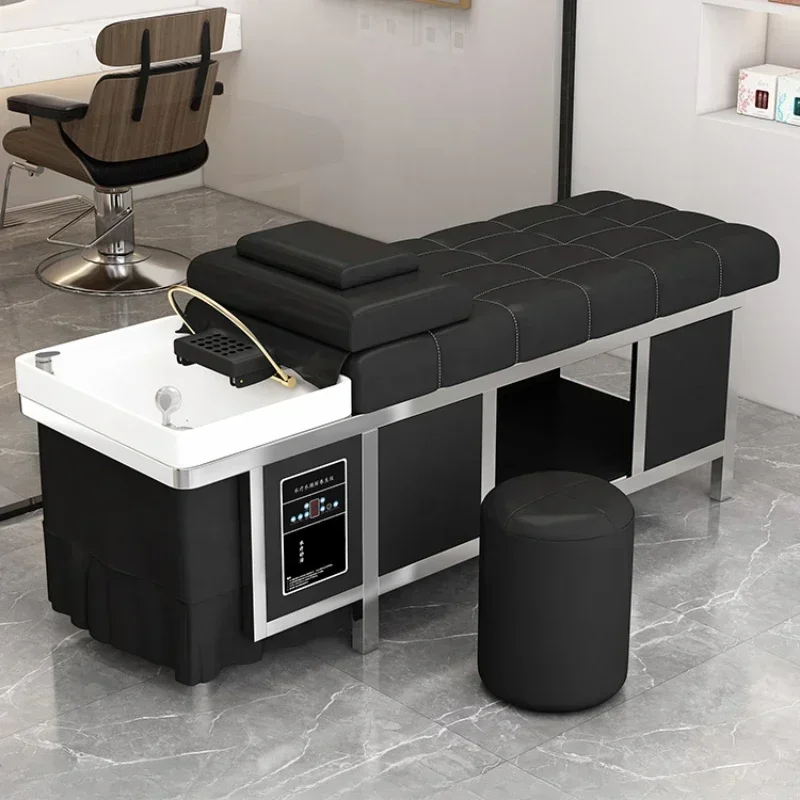 Stainless Steel Hair Care Shampoo Bed - Barber Shop, Thai Style, Water Circulation, Massage Bed for Beauty Salon.