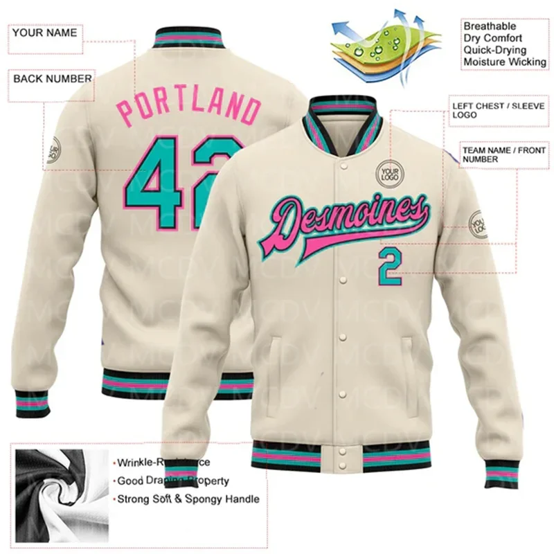 Custom Or Aqua Black-Pink Bomber Full-Snap Varsity Letterman Jacket