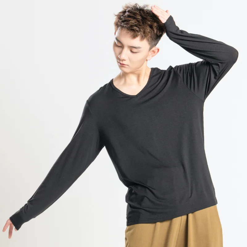 2023 Men Latin Dance Tops Loose Long Sleeve Latin Dance Shirt Modern Dancing Tops Teacher Practice Clothes New Stage Dancewear