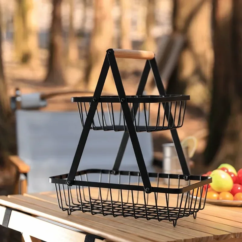 

A Kitchen Organizer Shelf Double Layer Seasoning Vegetables Holder Hollow Grids Fruit Baskets Dried Fruit Snack Storage Racks