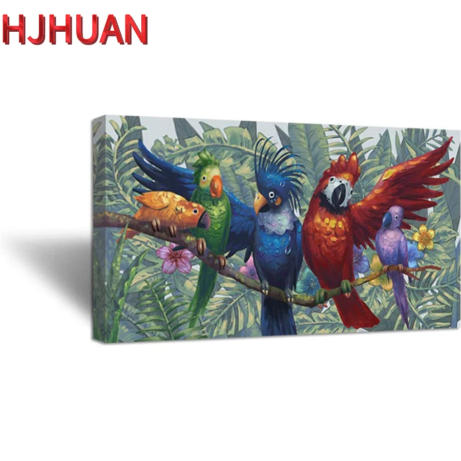 Animal Art Mosaic Painting, Colorful Parrot Diamond Embroidery, Modern Decoration, Full Square or Round Drill, New Gift