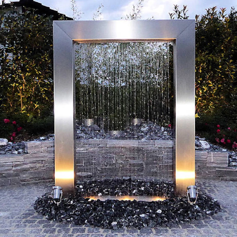 Rectangle Outdoor Garden Modern Stainless Steel Statue Art Sculpture Water Fountain