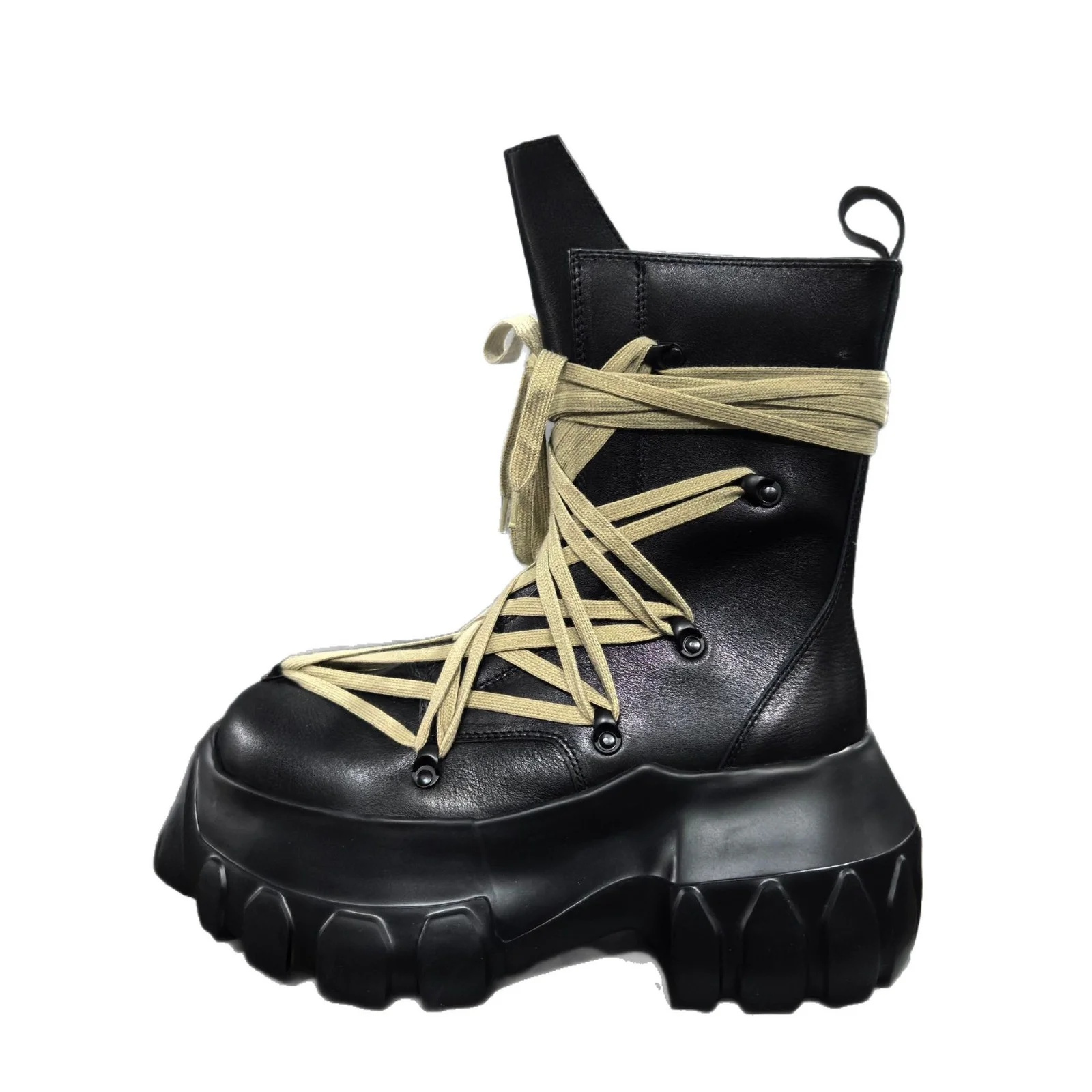 Men's High Top Casual Motorcycle Boots Leather Luxury Trainers Platform Sneakers Lace-Up Zip Autumn Designer Shoes