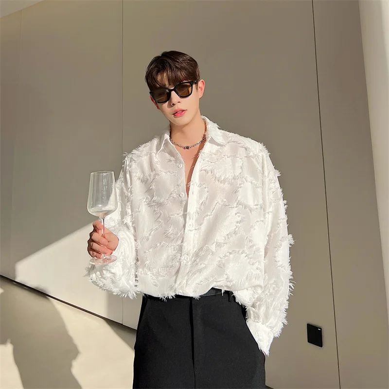 

2024 Men's Spring Autumn New Long Sleeve Casual Shirt Male Korean Turn Down Collar Shirts Men Oversized Loose Blouses F268