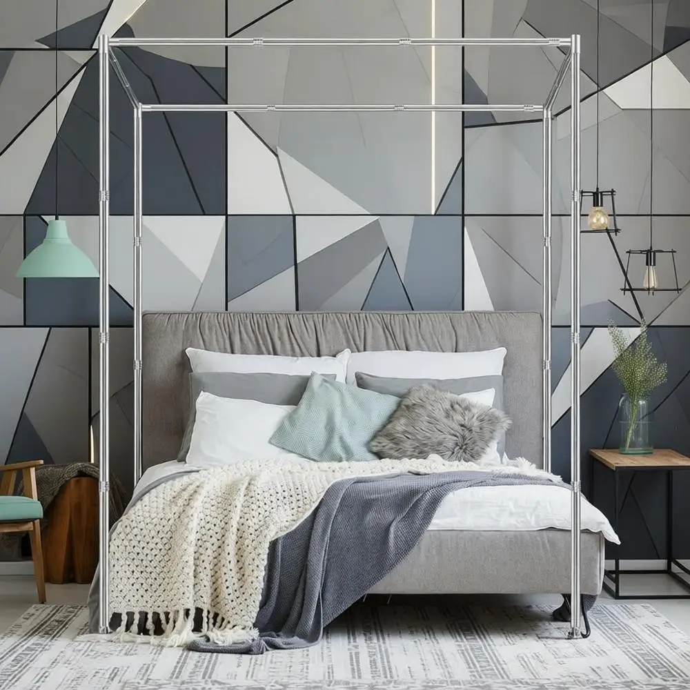 

Каркас кровати King Size - усиленная стальная опора, прочная конструкция с 4 ножками, универсально подходит для металлических/деревянных кроватей, идеально подходит для оформления спальни.