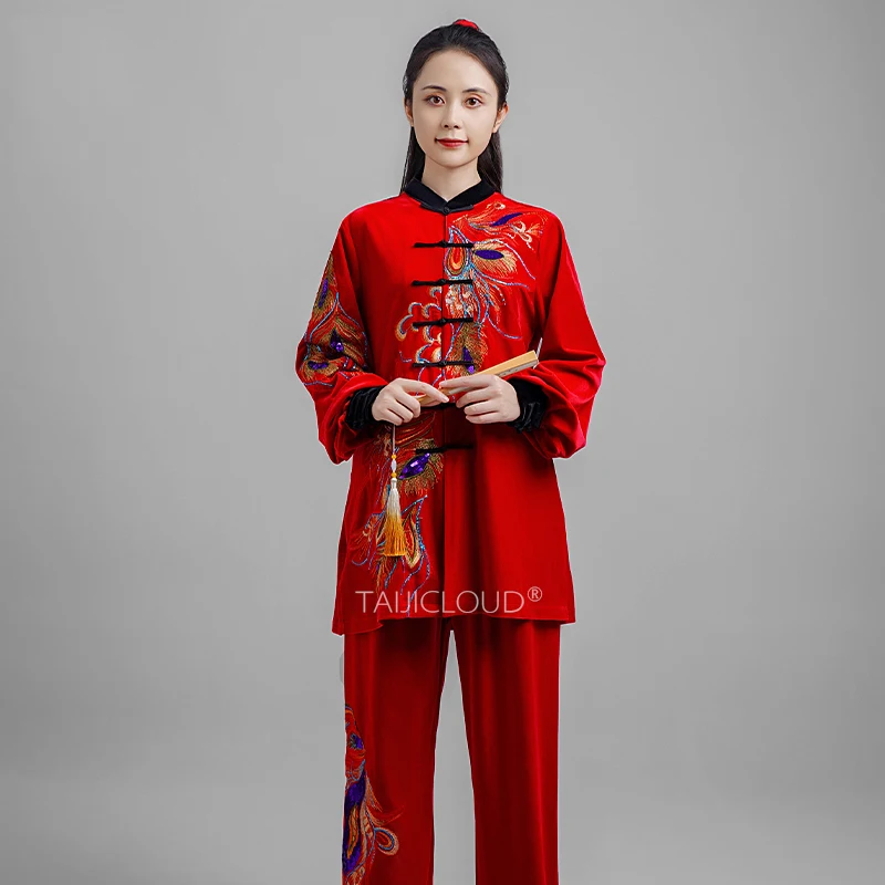 Sparkling Tai Chi Uniform  Original Korean Velvet Martial Arts Suit for Competition  Group Performance ( Autumn Winter Training)