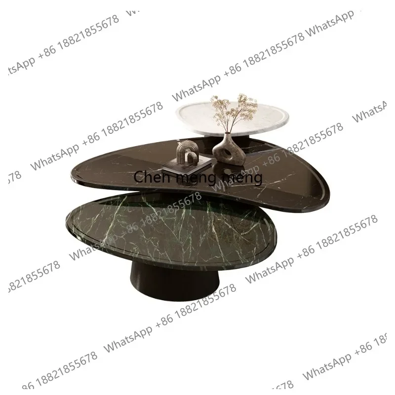 D132 Luxury Natural Stone Coffee Table - Italian Designer Marble Tea Table, Artistic Freeform Shape for Modern Living Room