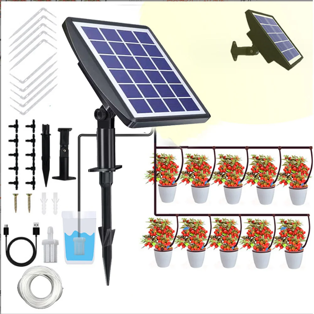 Sistema di Kit di irrigazione a goccia automatico solare dispositivi autoirriganti ad energia solare con sensore d\'acqua supportati piante da 10-15