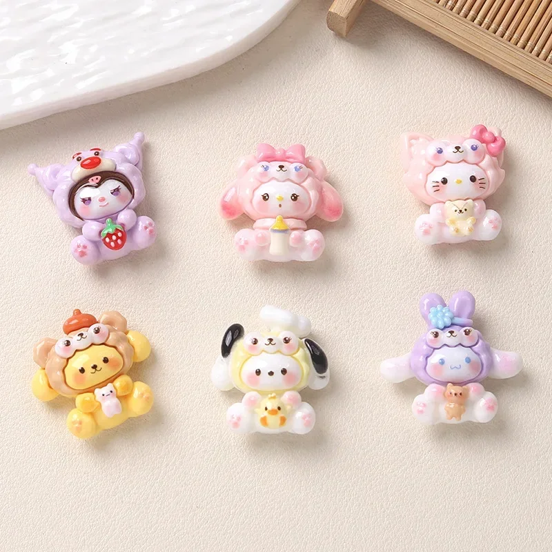 5pcs Sanrio Cartoon DIY Resin Accessories Animal Hat Resin Flatback Cabochons for Diy Jewelry Making Trendy Hello Kitty Charms