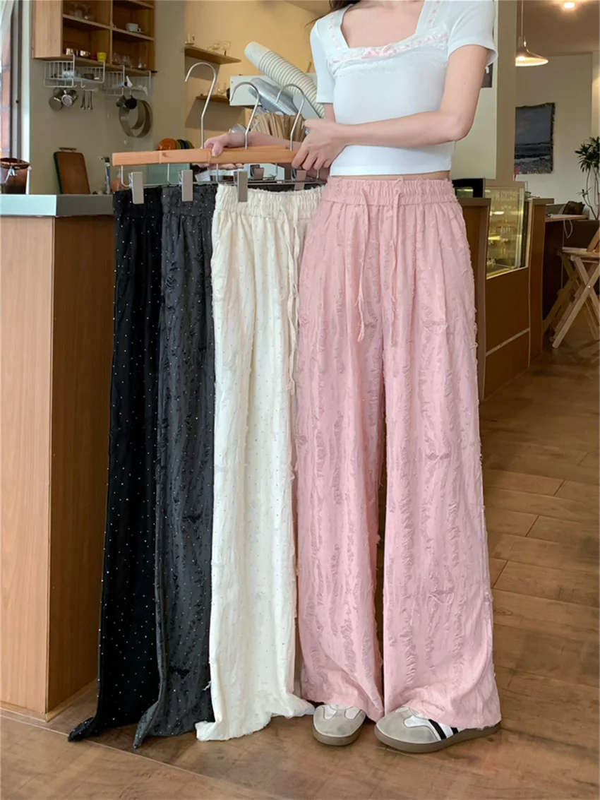 PLAMTEE New Arrival Wide-Legged Pants Women Chic High Waist Summer Loose Fashion Casual Mopping Solid All Match Streetwear