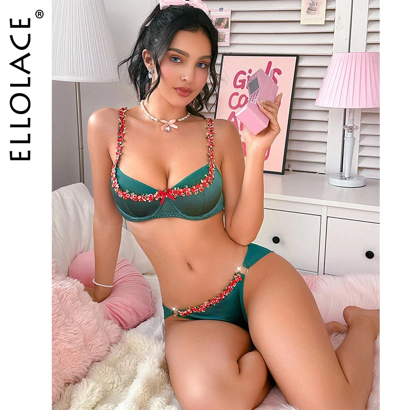 Ellolace عيد الحب ينغيرييس جنسي ساخن أنيق الأزهار الصدرية موجز 2 قطعة كوغار مغر جذاب الحميمة الحصرية الأشرطة مجموعة