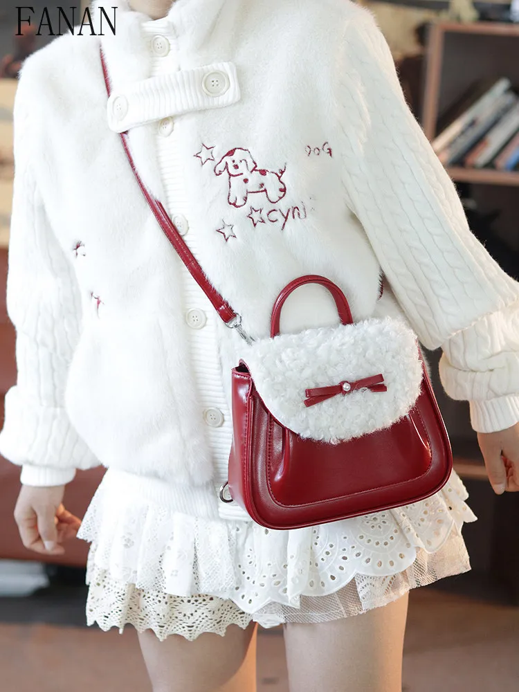 Autumn/winter Bag Commute Lambs Wool Girls Backpacks Versatile Shoulder & Crossbody Bags for Women Casual Backpacks