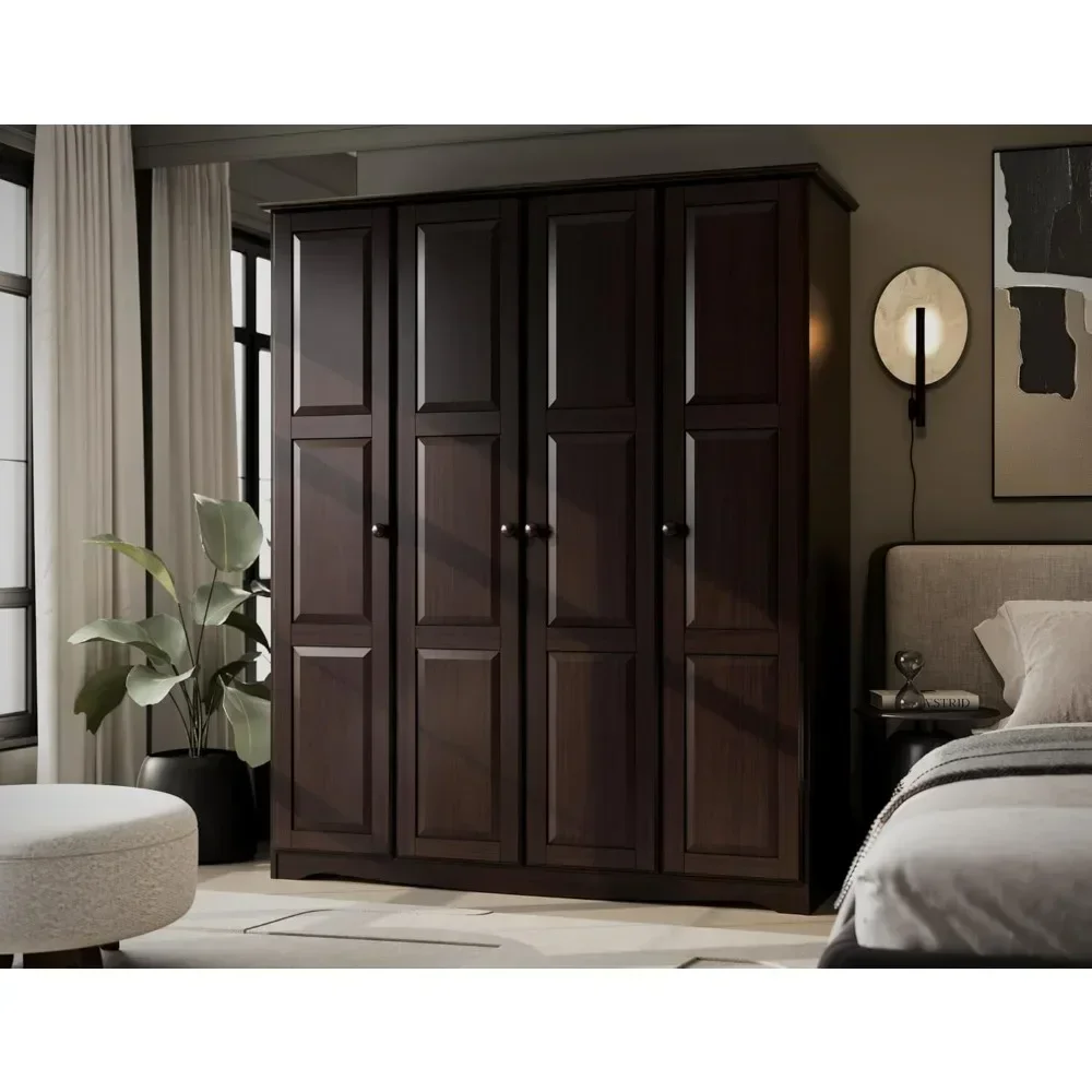 100% Solid Wood Regal Wardrobe Armoire Raised Panel Doors & Clothing Rods,60.25wx72hx22.75d,Renewable Eco-Friendly Wardrobes.