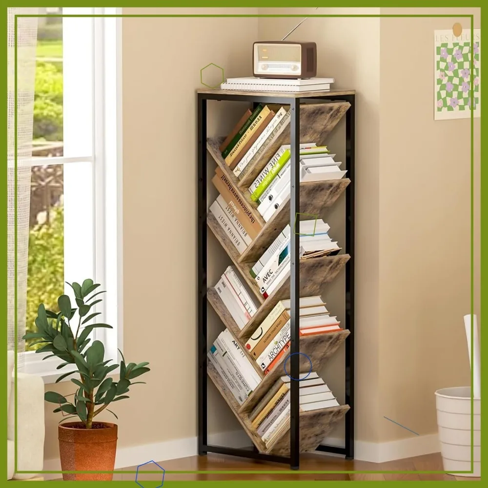 

9-уровневая книжная полка в виде дерева для книг в твердом переплете, компактный деревянный органайзер для хранения вещей для спальни, гостиной