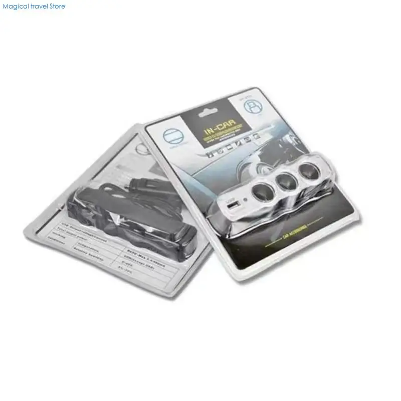 N2UB Vehicle Power Splitter 3 Cigarettes Sockets USB Interfaces for 12/24V Car