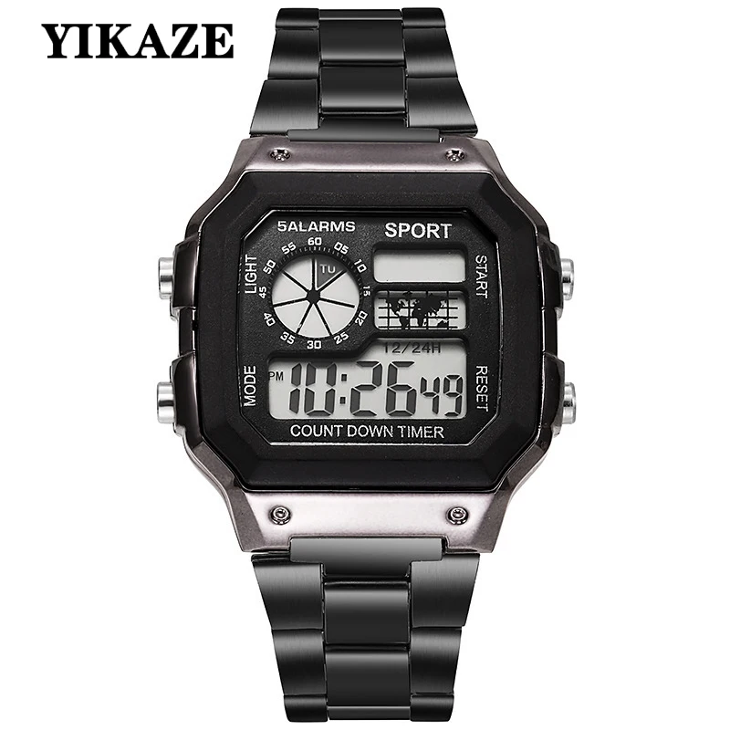 YIKAZE-reloj Digital deportivo de lujo para hombre, pulsera electrónica de acero inoxidable con cuenta atrás, resistente al agua, regalo