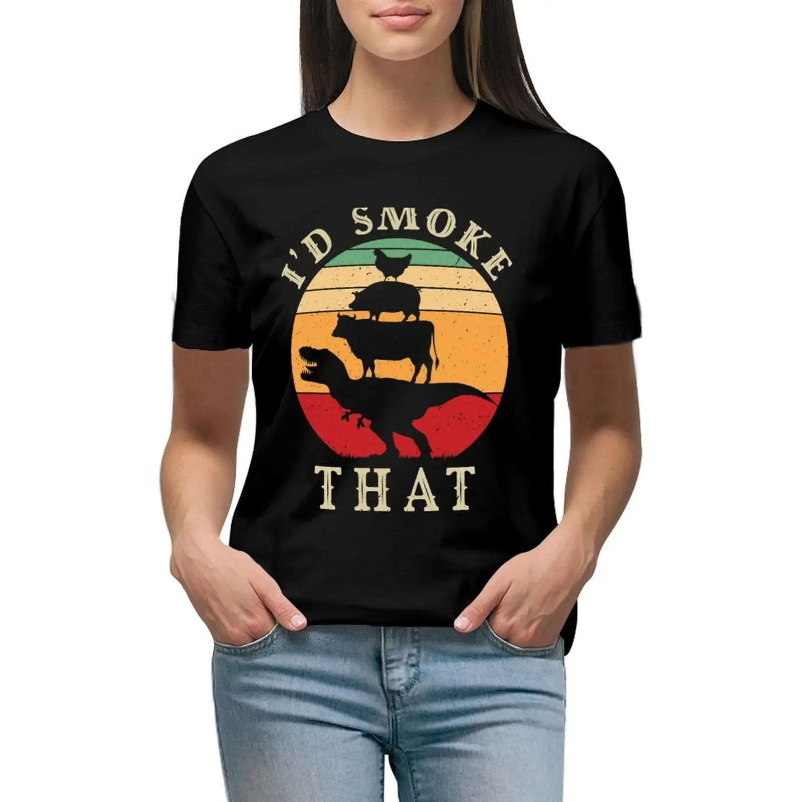 

I'd Smoke That Perfect Pitmaster Gift Meat Grilling Barbecue Meat Smoker T-rex T-Shirt sweat anime summer blouses woman 2024