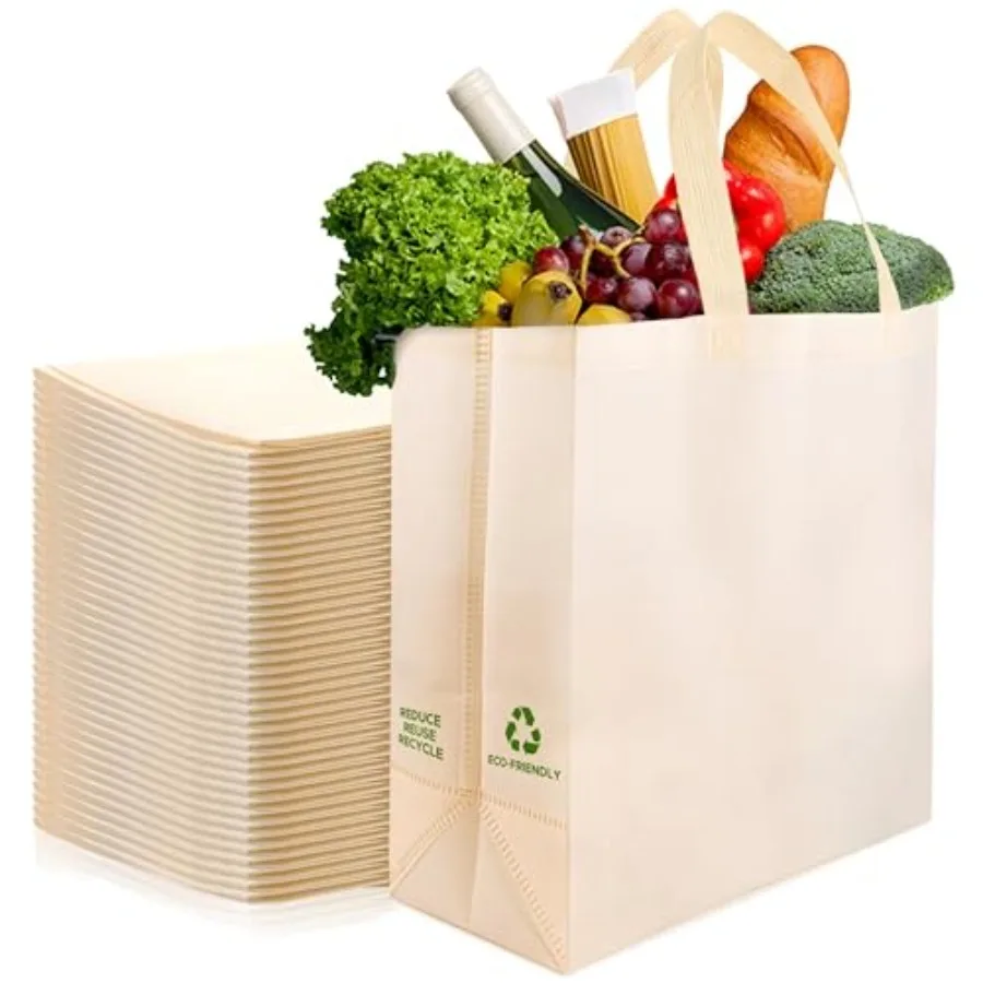 

Reusable EcoFriendly Grocery Shopping Bags 12.6"x6.3"x11.8" Durable, Recyclable, Washable, Foldable, Portable Tote Bags Bulk