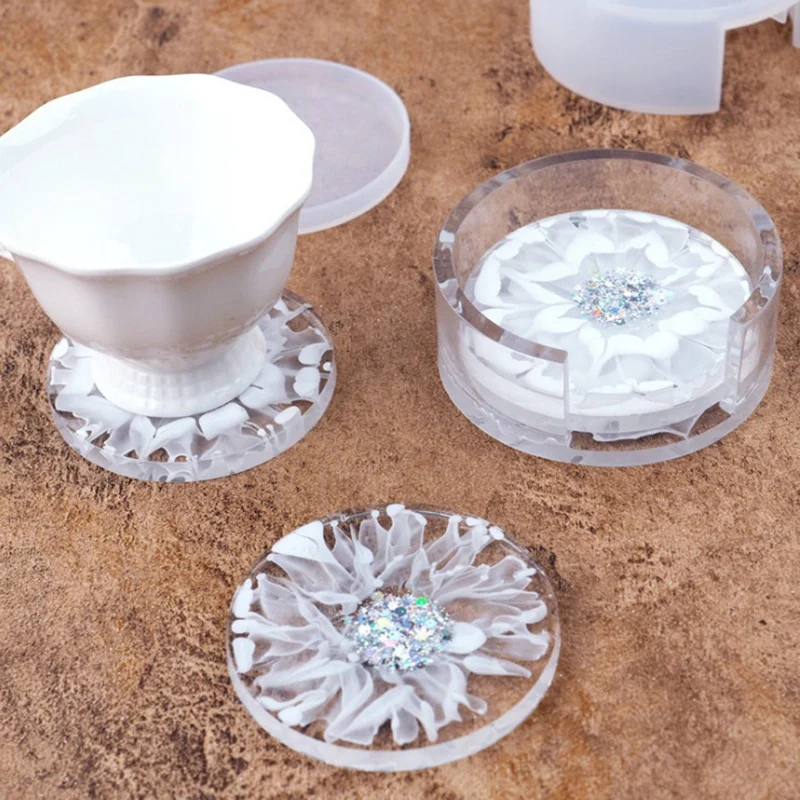7 Pcs Silicone Coaster Molds For Resin Casting Epoxy Resin Coaster Molds Kit Including 2 Pcs Square 2 Pcs Round Coaster