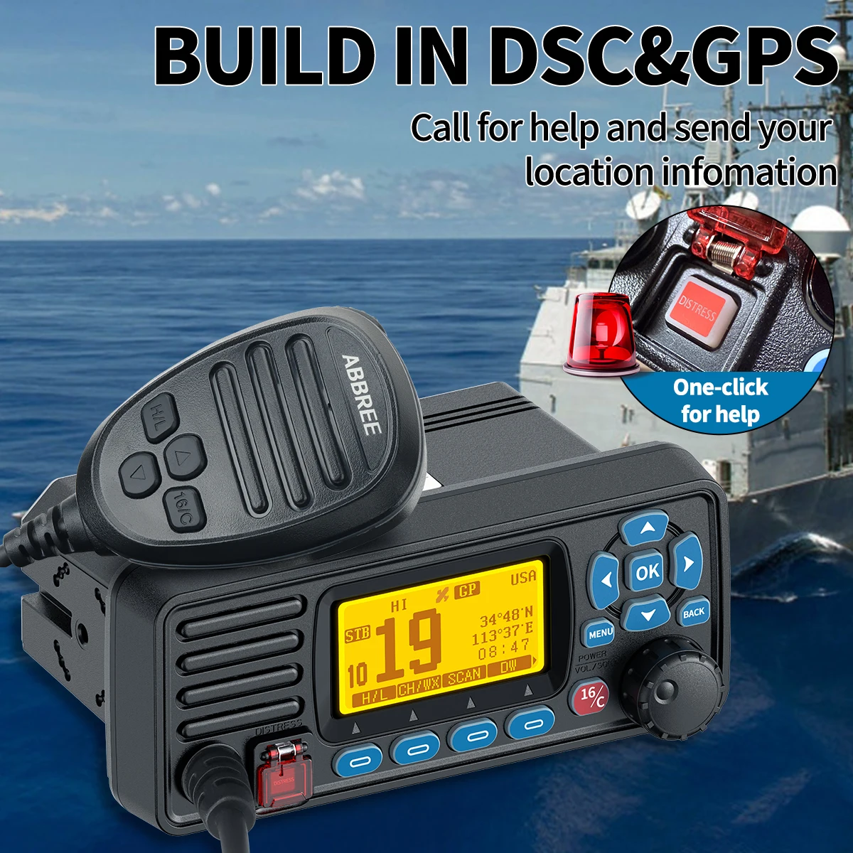 ABBREE AR-509MG راديو بحري VHF 25 وات مع نظام تحديد المواقع مقاوم للماء IP67 DCS اتصل بالولايات المتحدة الأمريكية/INT/CAN قنوات الراديو البحرية جبل ثابت للقوارب #4