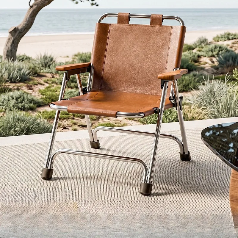 Factory Direct Leather Folding Backrest Camping Chair Portable Home Use Beach Chair Chair Camping Portable Chair Beach Chair