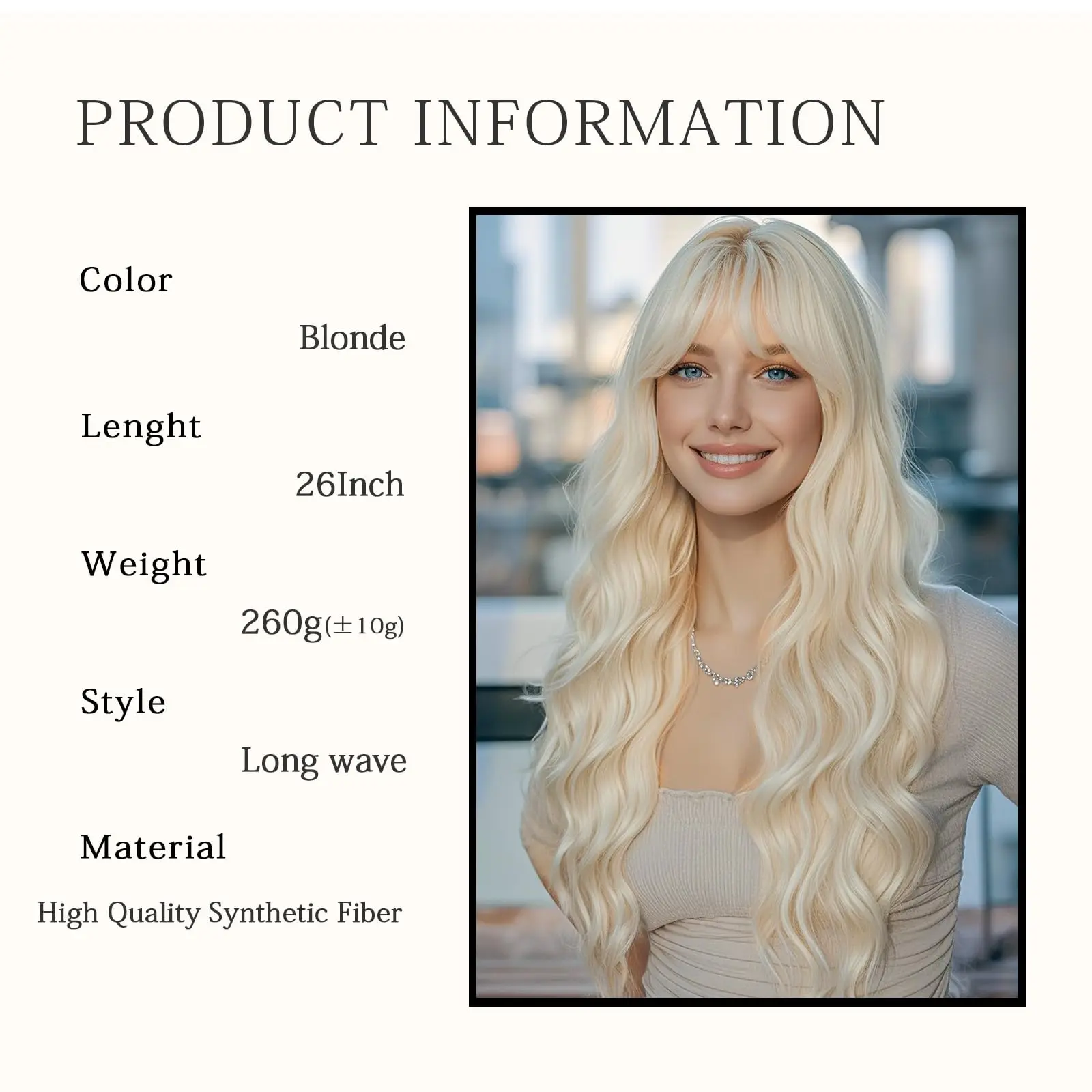 Golden 26-inch wavy curly hair synthetic wig - Halloween cosplay role-playing wig - Daily wig - High-temperature silk wig set