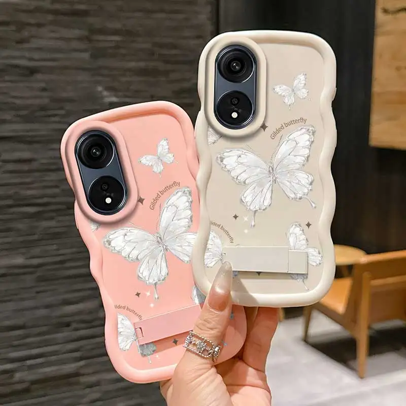 Casing OPPO A18 Motif Kupu-kupu Berlapis Emas, Anti Benturan dan Desain Fleksibel dengan Penyangga, Ideal untuk Hiburan, OPPO A Reno X 91 77 79