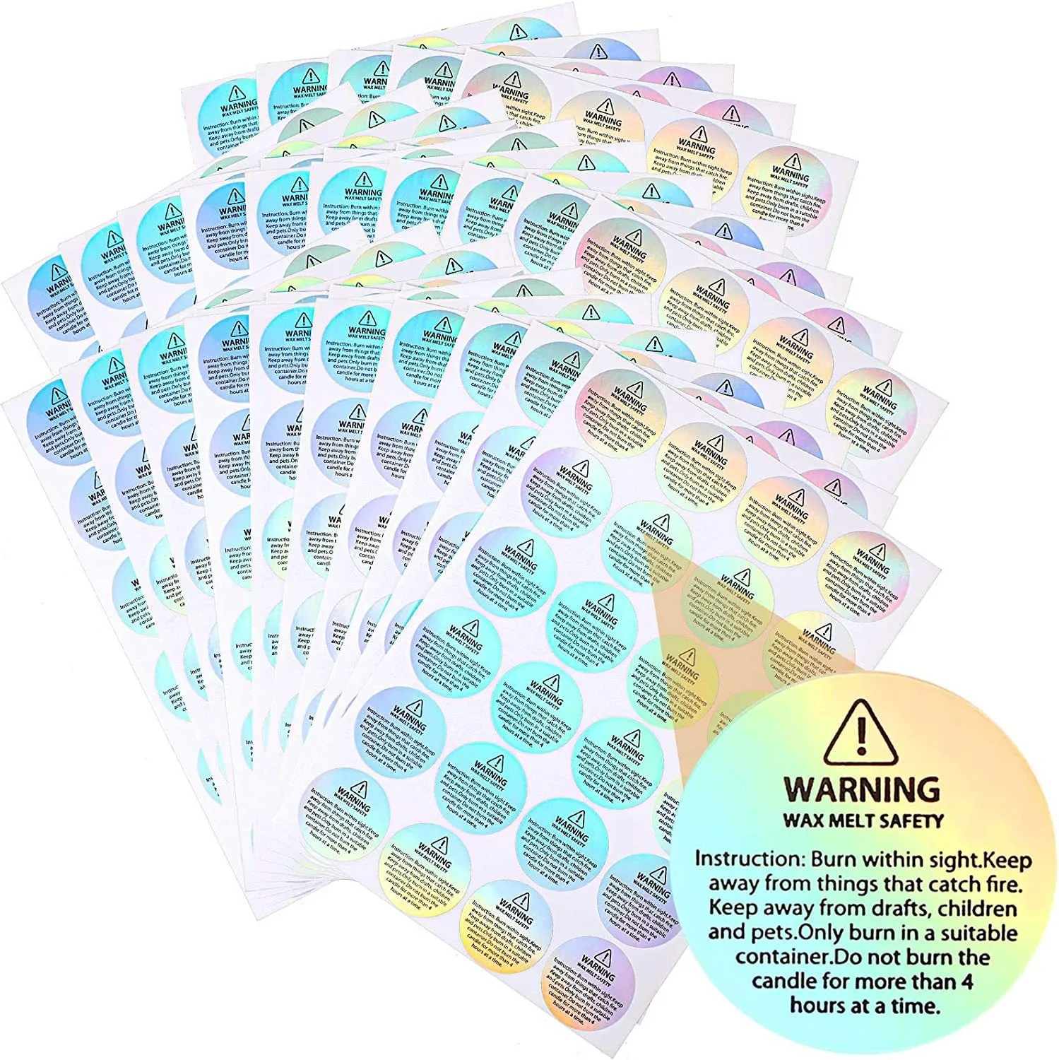 Holographic 96 Pcs Candle Warning Labels Candle Jar Container Stickers Wax Melting Safety Stickers for Jars Tins.