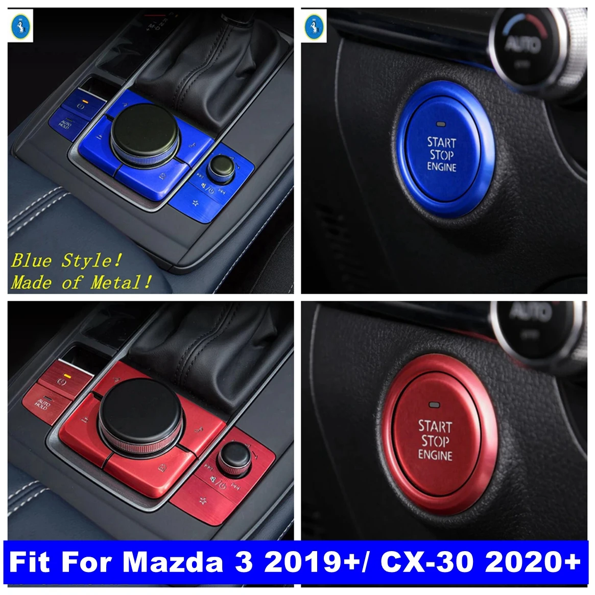 

For Mazda 3 2019 - 2022 / CX-30 2020 - 2024 Car Accessories Shift Gear Panel Decor Start Stop Engine Push Button Ring Cover Trim