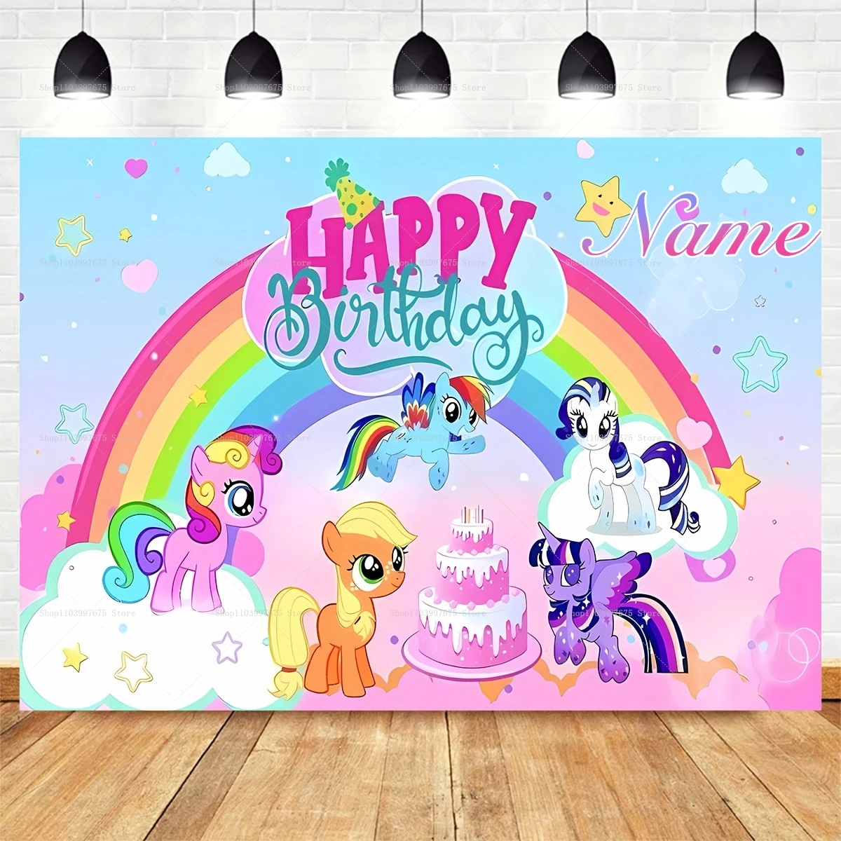 Benutzerdefinierter Name My Little Pony Hintergründe Kindergeburtstag Party Dekorationen Fotografie-Hintergrund Mädchen Geschenke Banner Fotobox Requisiten