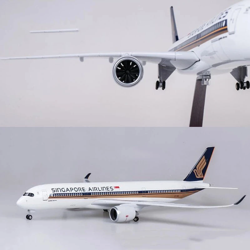 Modèle d'avion de la série Singapour Airbus avec lumières LED, commande tactile ou vocale, décoration ou cadeau, 47cm