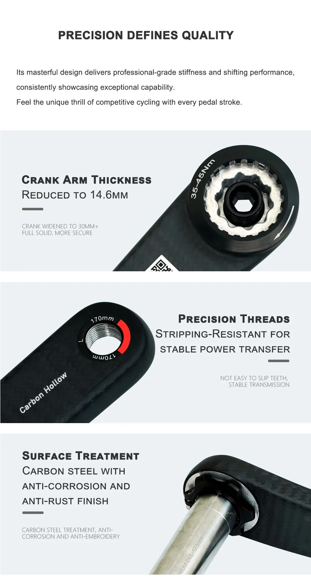 Carbon-Kurbelgarnitur für Rennräder, 155mm-175mm Länge, DUB 24mm Titan-Spindel für 110BCD Spider Spec EASTON Interface Kurbelgarnitur – Detail 11